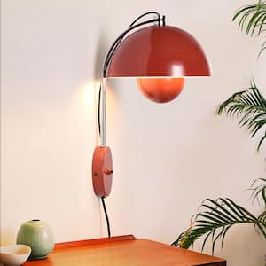 Modern 9.8 in. 1 Light Red Plug in Flower Pot Wall Sconces with Metal Dome Shade, Sleek Reading Wall Lamp with Switch