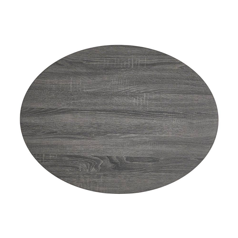 Modern Farmhouse Black Oak Oval Coffee Table with Pedestal Base