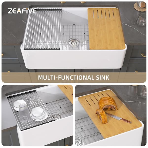 Zeafive 33 in. Workstation Kitchen Sink Farmhouse Apron Front