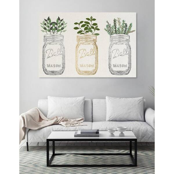 The Oliver Gal Artist Co 30 In X 45 In W Mason Jars And Plants Metallic Printed Framed Canvas Wall Art 45x30 Canv Xhd The Home Depot