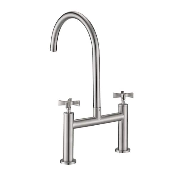 UPIKER Double-Handle Bridge Kitchen Faucet in Brushed Nickel