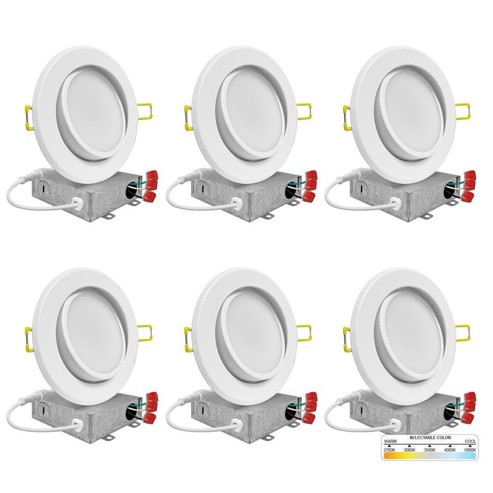 6-Pack White Adjustable 6'' LED Recessed Lighting Kit with Aluminum Trim