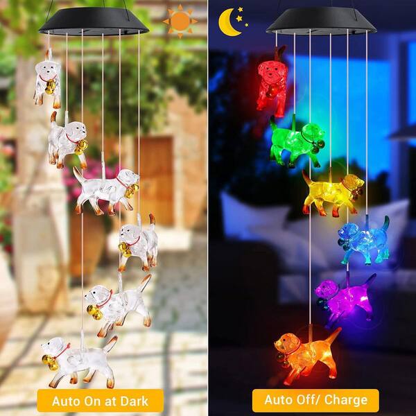 Cubilan Solar Wind Chime, Color Changing Wind Chimes Dog, LED