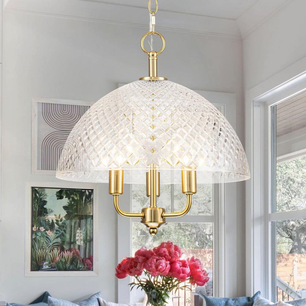 16 in. 3-Light Gold Dome Pendant Light with Clear Glass Shade for Dining Room price history on PriceWatchPro