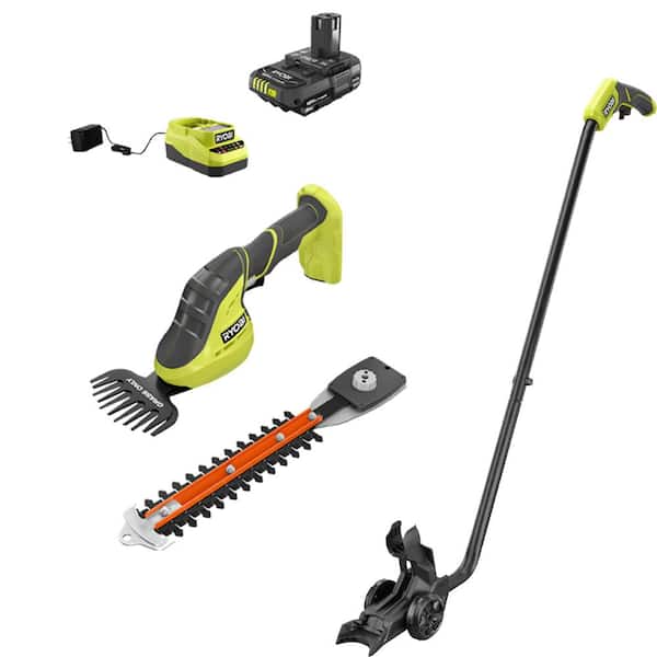 RYOBI P2980-AC ONE+ 18V Cordless Grass Shear and Shrubber Trimmer with Caddy and 2.0 Ah Battery and Charger - 1
