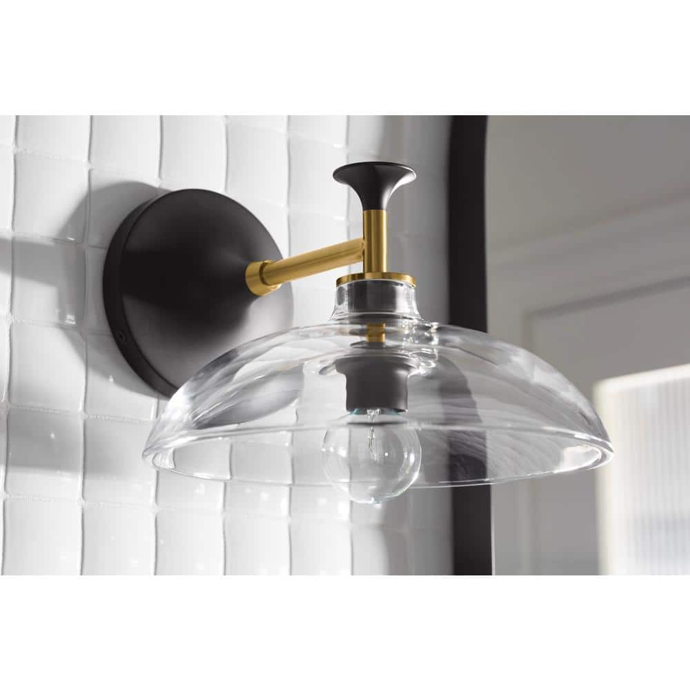 Tone Midcentury Modern Brushed Moderne Brass Sconce with Clear Glass