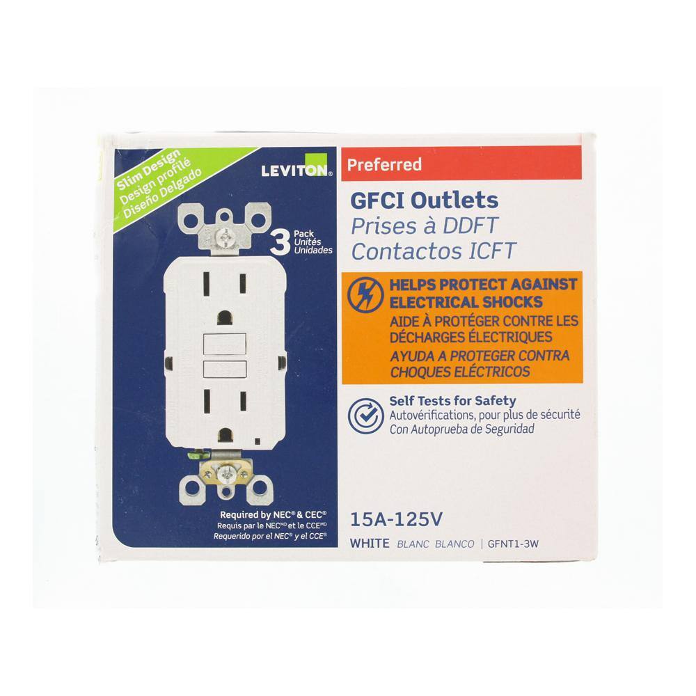 15 Amp White Duplex Self-Test Slim GFCI Outlet with Wall Plate (4-Pack)