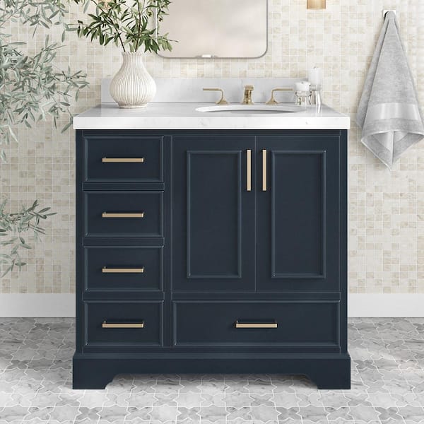 ARIEL Stafford 36 in. W x 22 in. D x 36 in. H Single Freestanding Bath Vanity in Midnight Blue with Carrara White Quartz Top