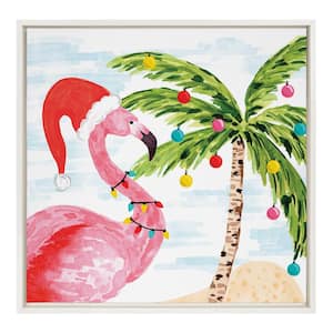 "Sylvie Holiday Flamingo" by Sara Berrenson 1-Piece Framed Canvas Animals Art Print 22.00 in. x 22.00 in.