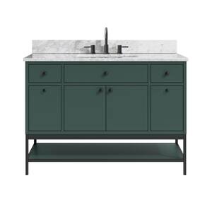 Paisley 48 in. W x 22 in. D x 35 in. H Single Sink Bath Vanity in Everglade Green with Cala White Engineered Stone Top
