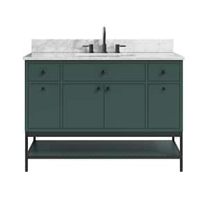 Paisley 48 in. Single Sink Everglade Green Bath Vanity with Cala White Engineered Stone Top