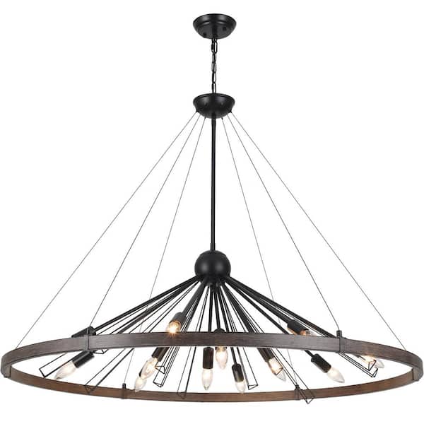 LWYTJO 12-Light Black/Brown Dimmable Farmhouse Sputnik Sphere Adjustable Wagon Wheel Chandelier for Living Room Kitchen Island