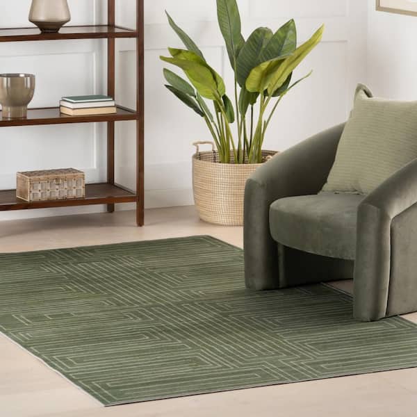 Serenya Maze Washable Area Green 5 ft. x 7 ft. Indoor Area Rug