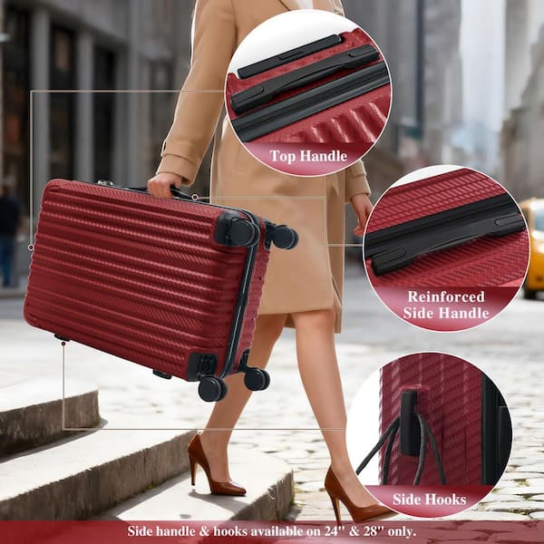 Polibi 6-Piece Red ABS Plastic Hardside Luggage Set with Spinner