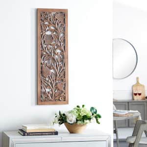 12 in. x  36 in. Wood Brown Handmade Intricately Carved Acanthus Floral Wall Decor