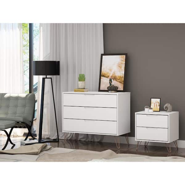 Luxor Intrepid 5 Drawer White Mid Century Modern Dresser And Nightstand Set Of 2 104hd1 The Home Depot
