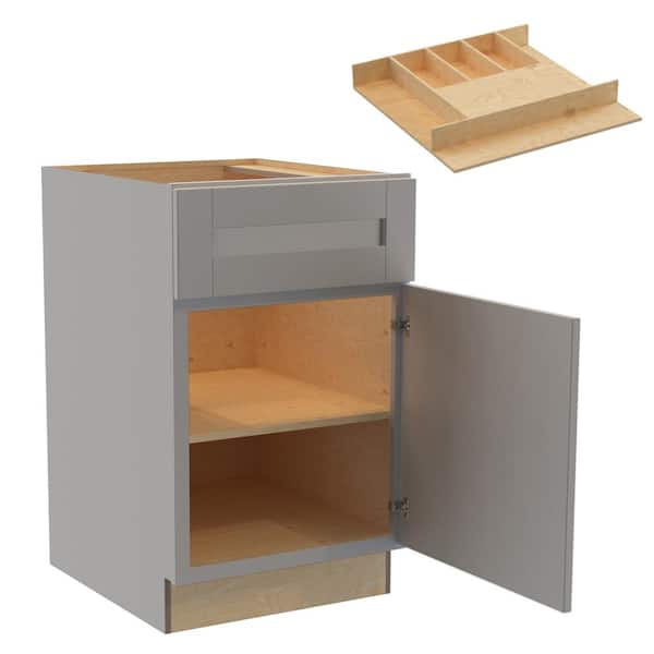 Home Decorators Collection Washington 21 in. W x 24 in. D x 34.5 in. H Veiled Gray Plywood Shaker Assembled Base Kitchen Cabinet Right Cutlery Tray