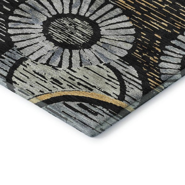 Mayfield Premium Machine Washable Abstract AMF2206 Black 3 ft. x 5 ft. Area Rug