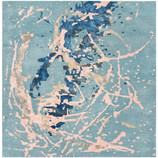 SAFAVIEH Soho 6 ft. x 6 ft. Blue/Light Pink Abstract Modern Square Area ...