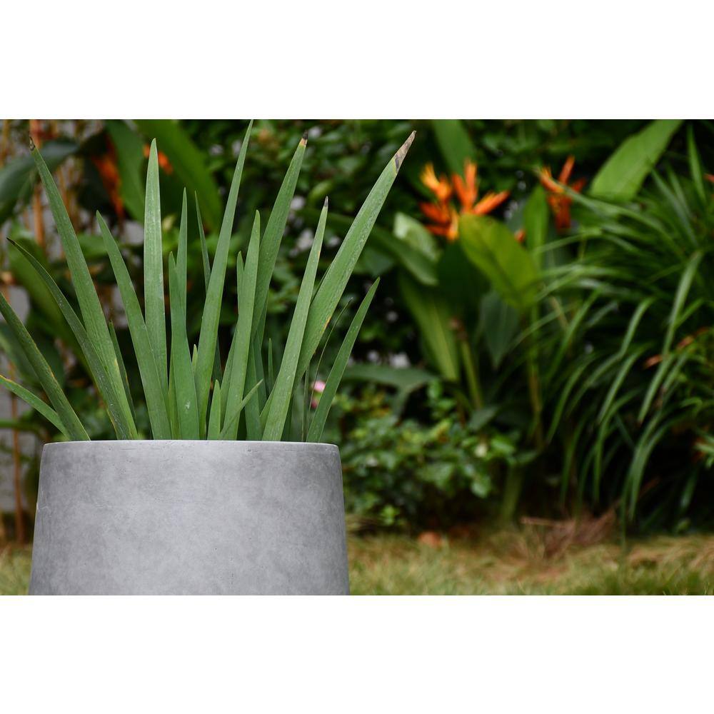 Large Gray Lightweight Concrete Round Planter for Indoor/Outdoor Use