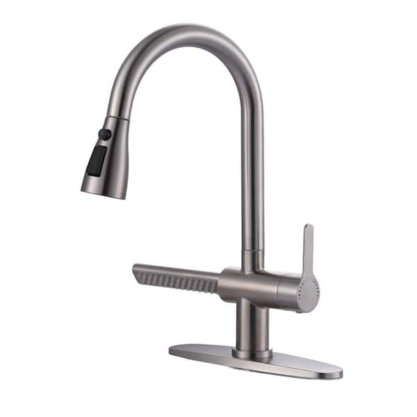 15.7 in. H Pull Down Sprayer Kitchen Faucet with 3-Modes 360° Spout Swivel and Unique Waterfall Spout in Brushed Nickel