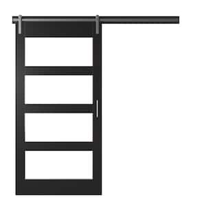 42 in. x 84 in. 1/4 Lite Frosted Glass Dark Espresso Finished MDF Sliding Barn Door with Hardware Kit