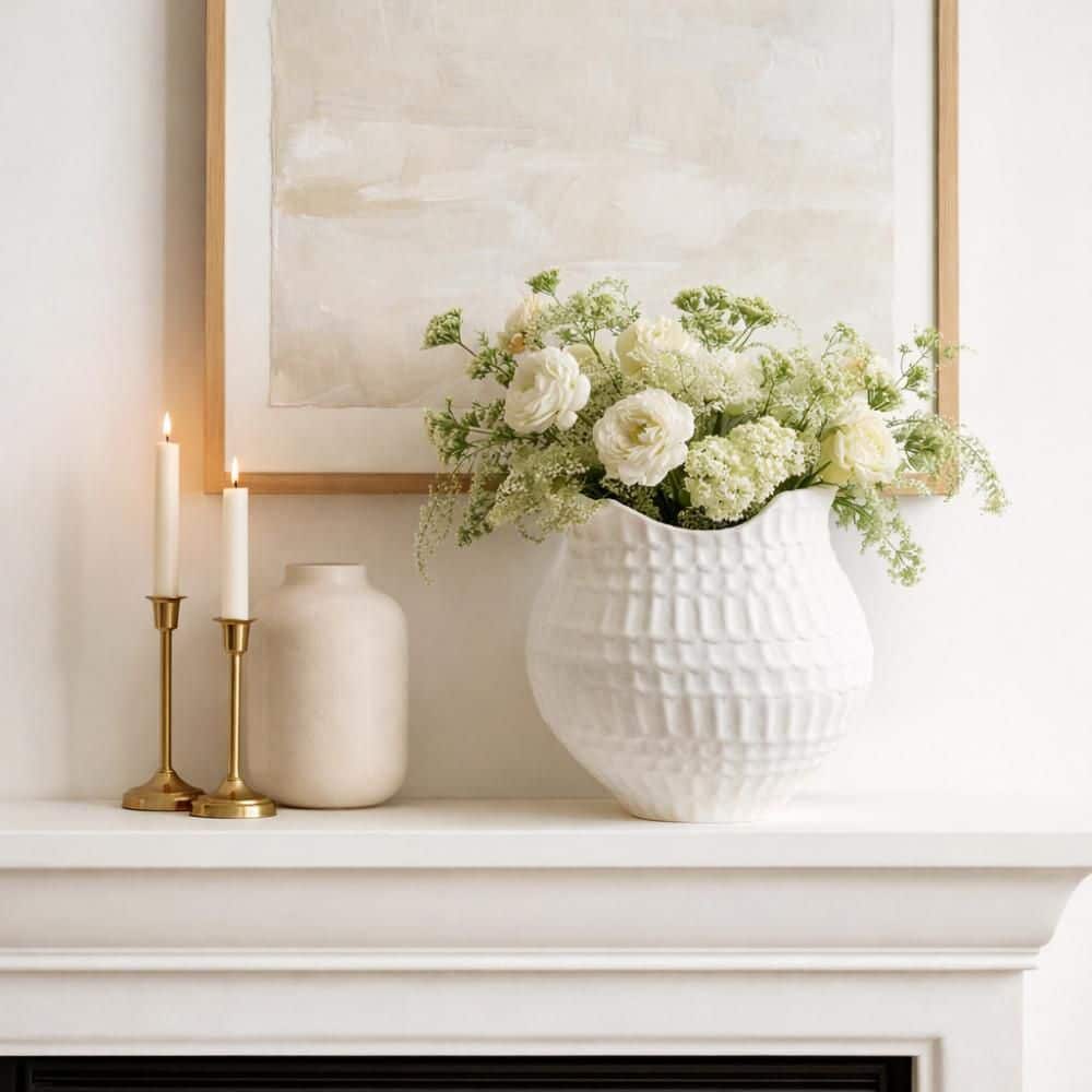 16 in. Ivory/Tan Ceramic Round Decorative Vase price history on PriceWatchPro