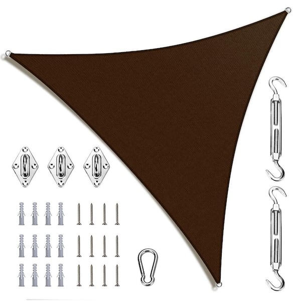 AMGO 20 ft. x 20 ft. x 20 ft. Triangle Sun Shade Sail with Hardware Kit-Brown
