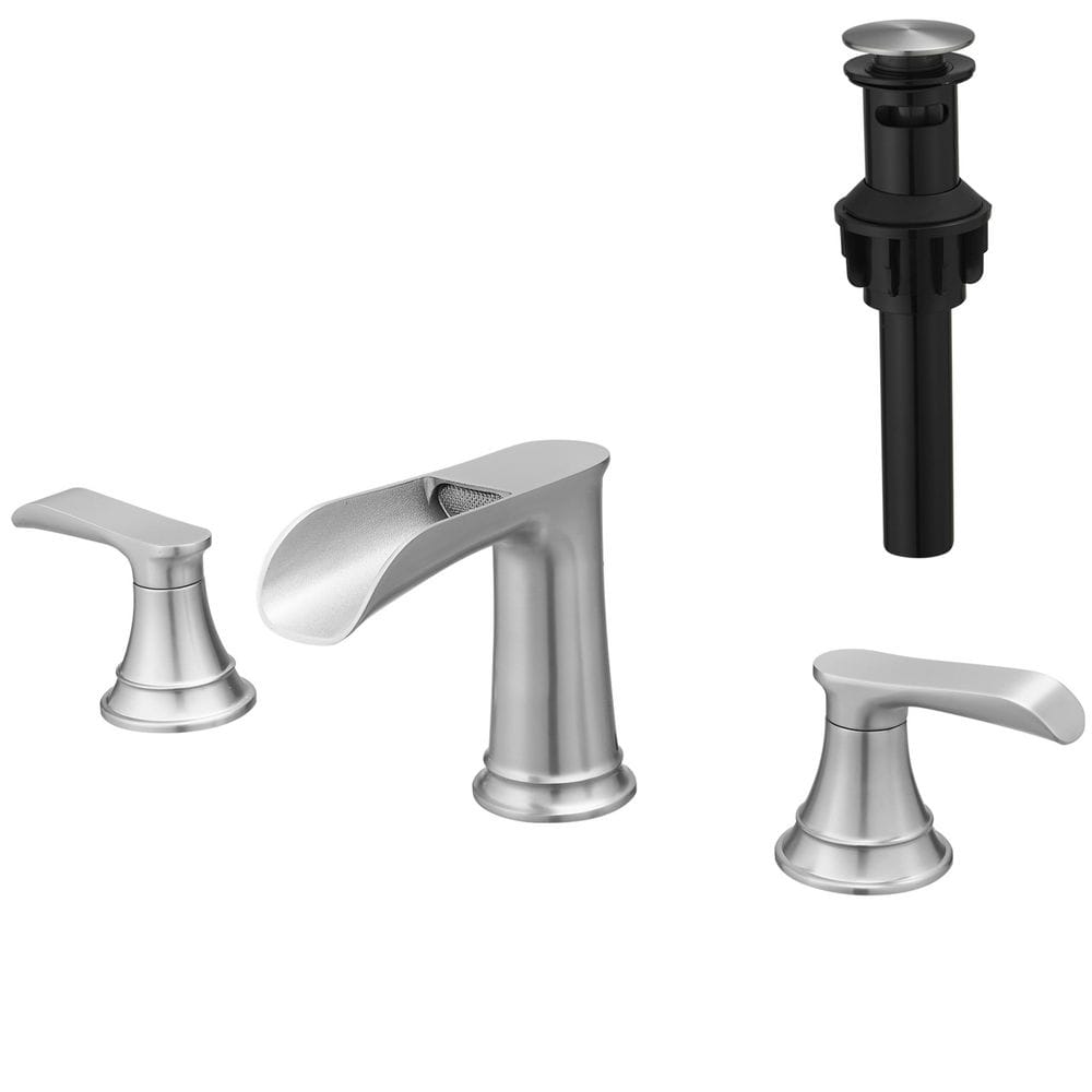 8 in. Widespread Double Lever Handle Bathroom Sink Faucet for 3 Hole with Pop up Drain in Brushed Nickel price history on PriceWatchPro