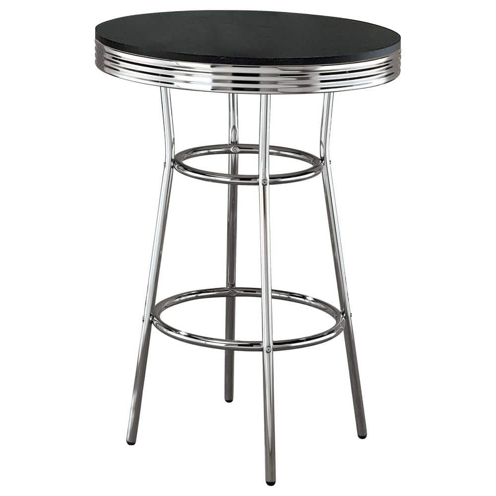 Retro Round Black & Chrome Soda Fountain Bar Table