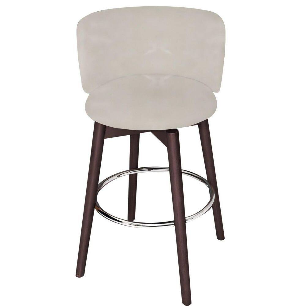 34.5 in. PTLK Gray Beige Faux Leather Swivel Solid Wood Frame Bar Stool Metal Footrest Counter Height Stool Set of 1