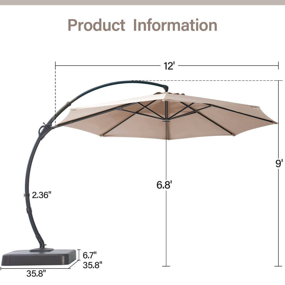 12-Foot Champagne Sunbrella Cantilever Patio Umbrella with Black Metal Pole
