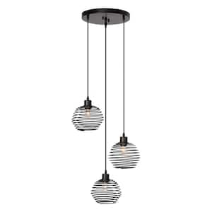 60-Watt 3-Light Classic Black Shaded Cluster Globe Pendant Light with Metal Shade, No Bulbs Included