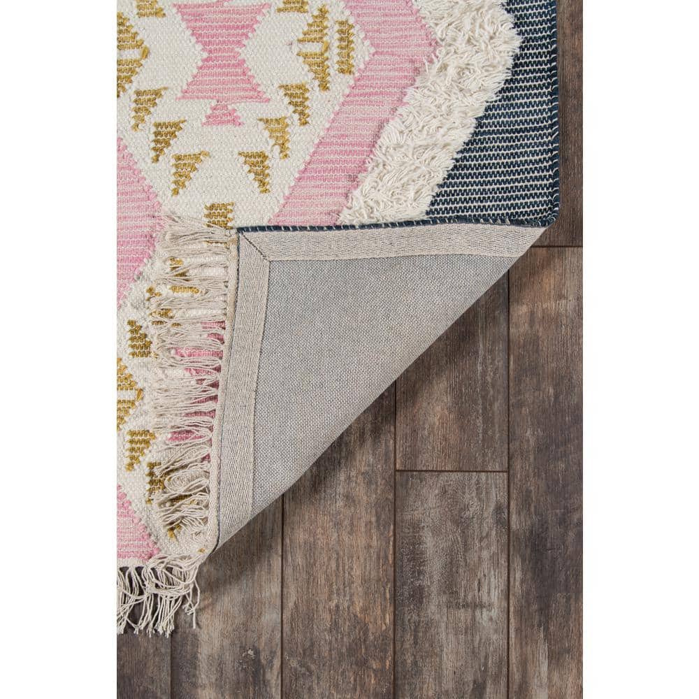 Handmade Pink Wool Geometric Tufted Rug 5' x 7'