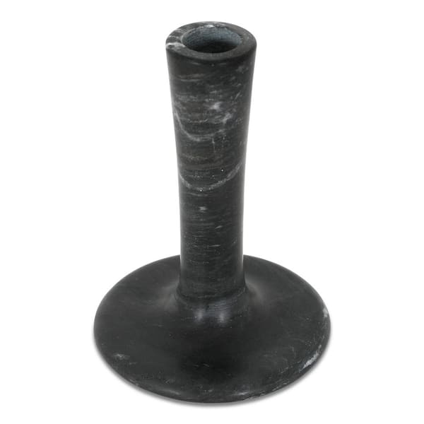 NADAAL STUDIOS Ira 5.5 in. Black Vein Marble Freeform Tall Candle Holder