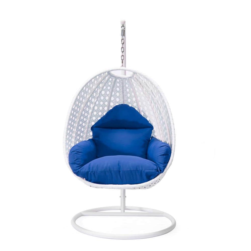 Luxurious Blue Wicker Hanging Egg Chair with Soft Cushions