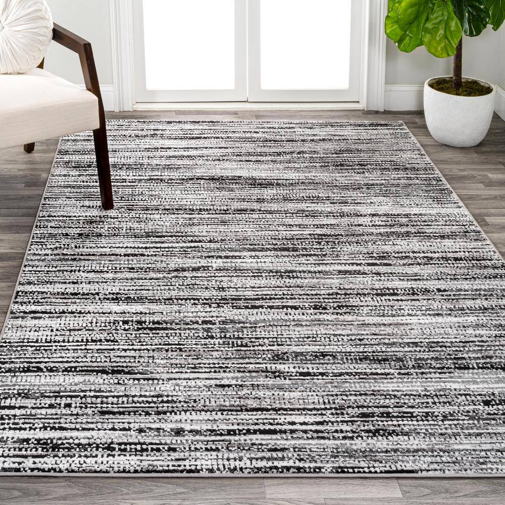 Black and Gray 8' x 10' Stripe Synthetic Area Rug