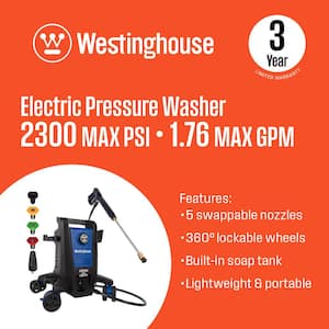 2300 PSI 1.76 GPM Cold Water Electric Powered Pressure Washer with Anti-Tipping Technology and 5 Quick Connect Tips