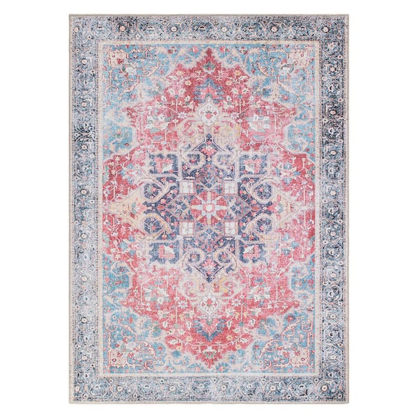 World Rug Gallery Traditional Distressed Vintage Machine Washable Multi 5 ft. x 7 ft. Multi Area Rug
