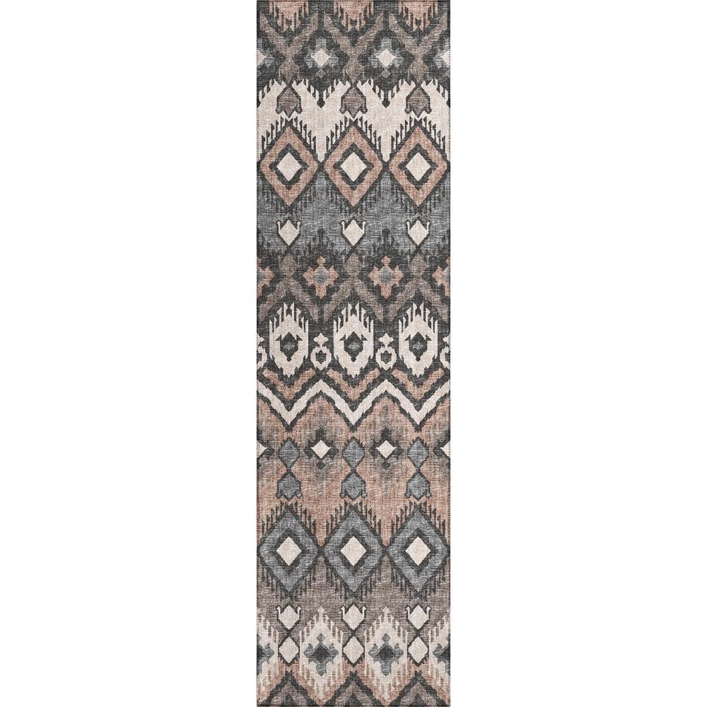 Yuma Brown 2 ft. 3 in. x 7 ft. 6 in. Geometric Indoor/Outdoor Washable Area