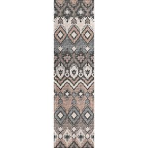 Yuma Brown 2 ft. 3 in. x 7 ft. 6 in. Geometric Indoor/Outdoor Washable Area Rug