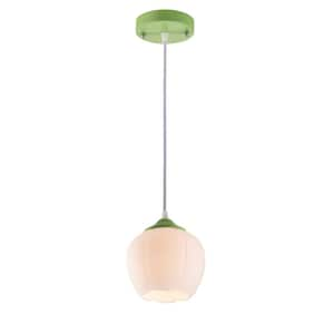 Sandae 60-Watt 1-Light Green Pendant Light with White Glass Shade, No Bulbs Included