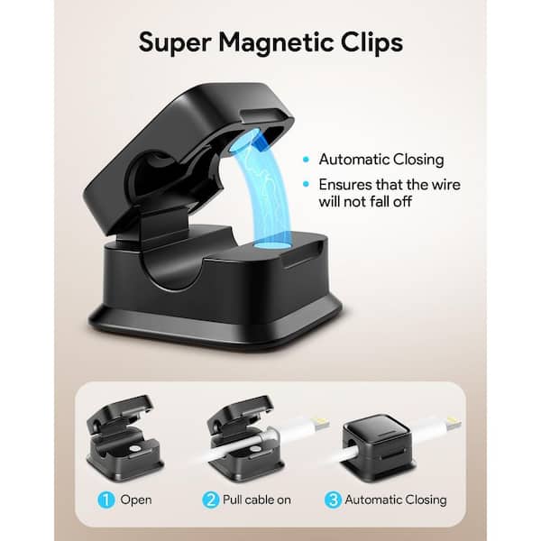Magnetic Cable Organizers 18-Pack – Strong Adhesive Cord Clips For Desk, Under-Desk & Home Office Cable Management (Black)