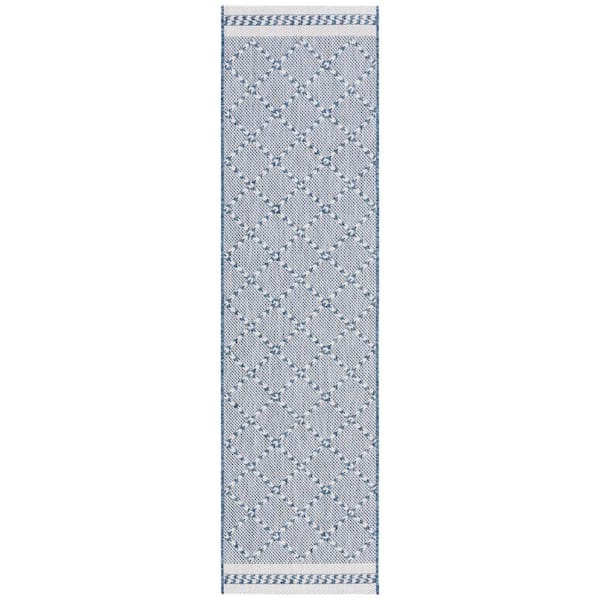 SAFAVIEH Courtyard Navy/Ivory 2 ft. x 8 ft. Border Diamond Indoor/Outdoor Runner Rug