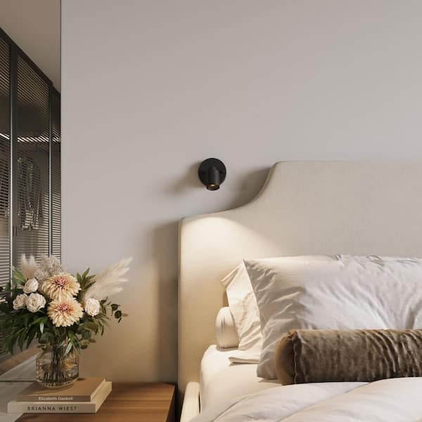 Shura 1-Light Black Integrated LED Monopoint Wall Sconce Spotlight w/ Rotatable Light Head, 3000K, 490LM