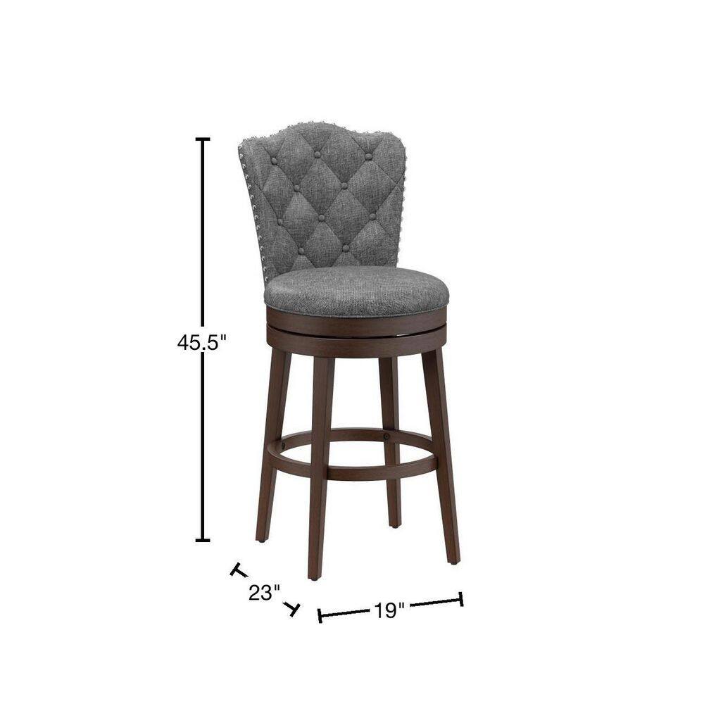Edenwood Chocolate Wood 40" Swivel Bar Stool with Smoke Gray Upholstery