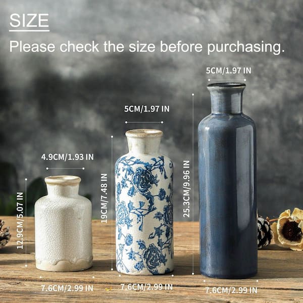 9.96 in. Vintage Chinoiserie Blue White Ceramic Antique Bottle