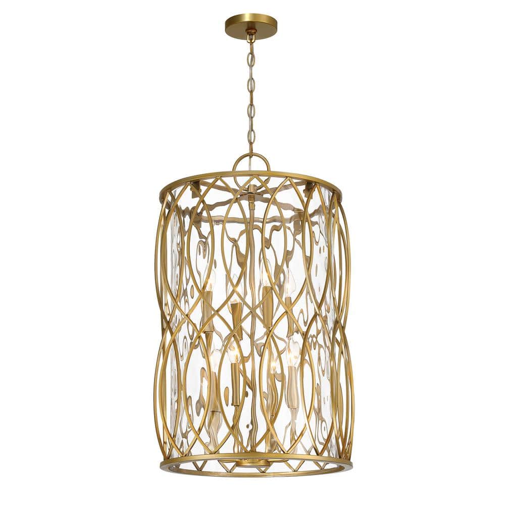 Snowden 8-Light Burnished Brass Pendant with Glacier Glass Shade