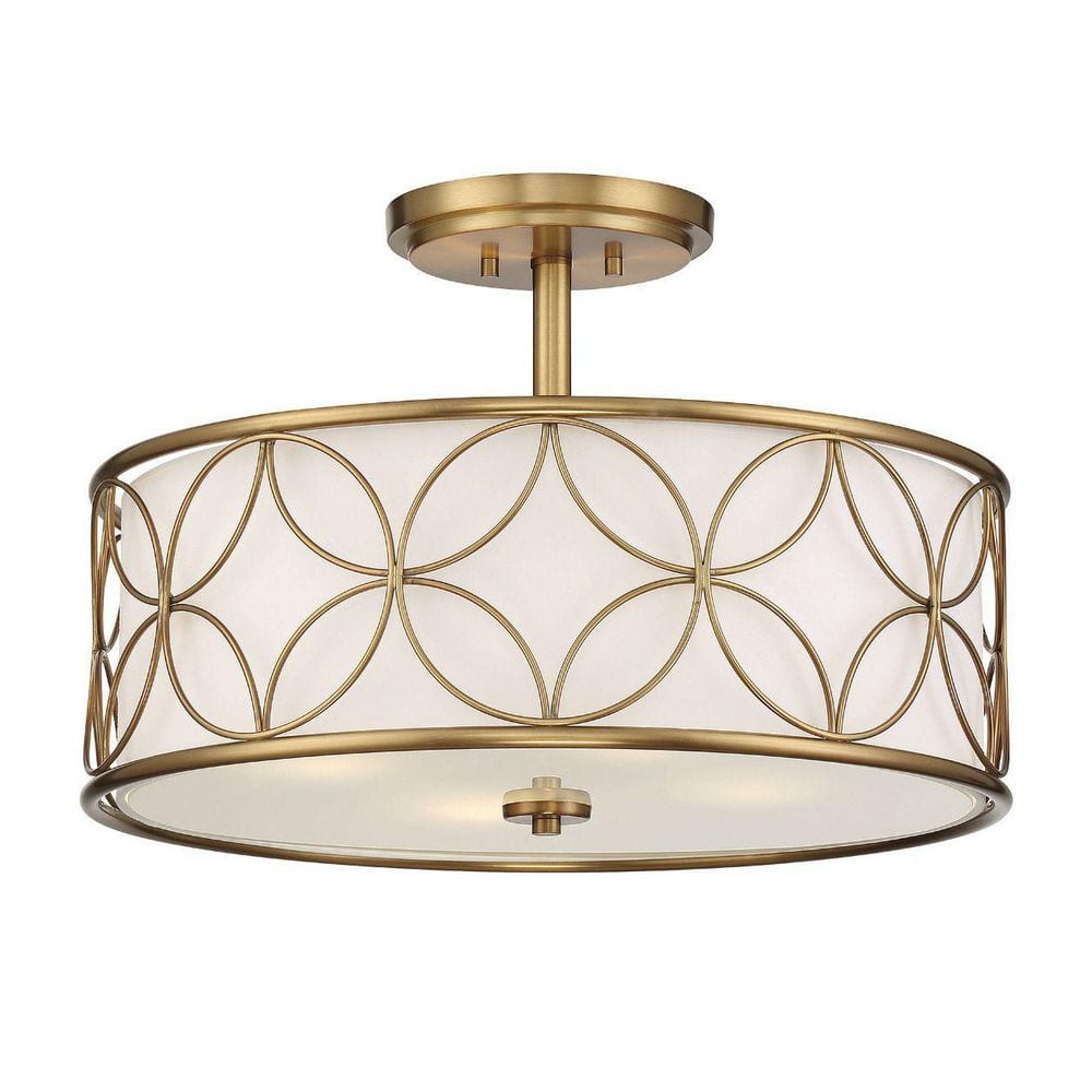 Warm Brass 4-Light Semi-Flush Mount with Geometric Pattern