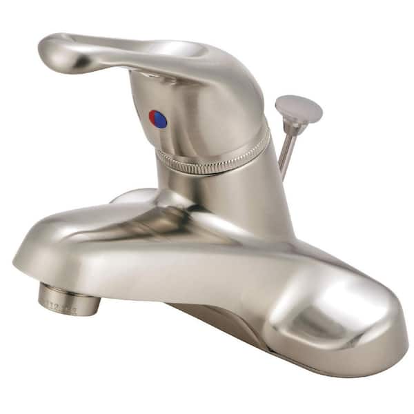 Kingston Brass Wyndham 4 in. Centerset Single-Handle Bathroom Faucet with Brass Pop-Up in Brushed Nickel
